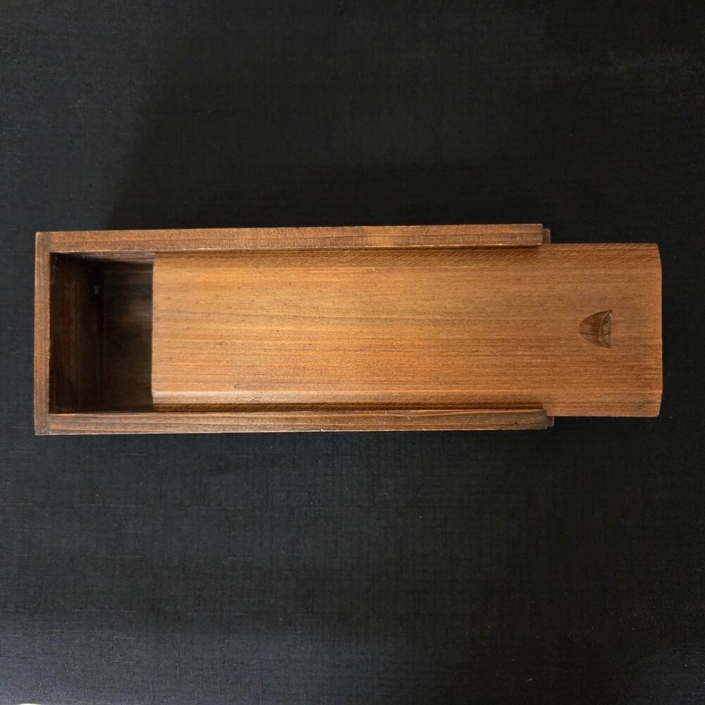 Vintage Wood Candle Tool Trinket Box Tapered Sliding Lid Rectangle Walnut